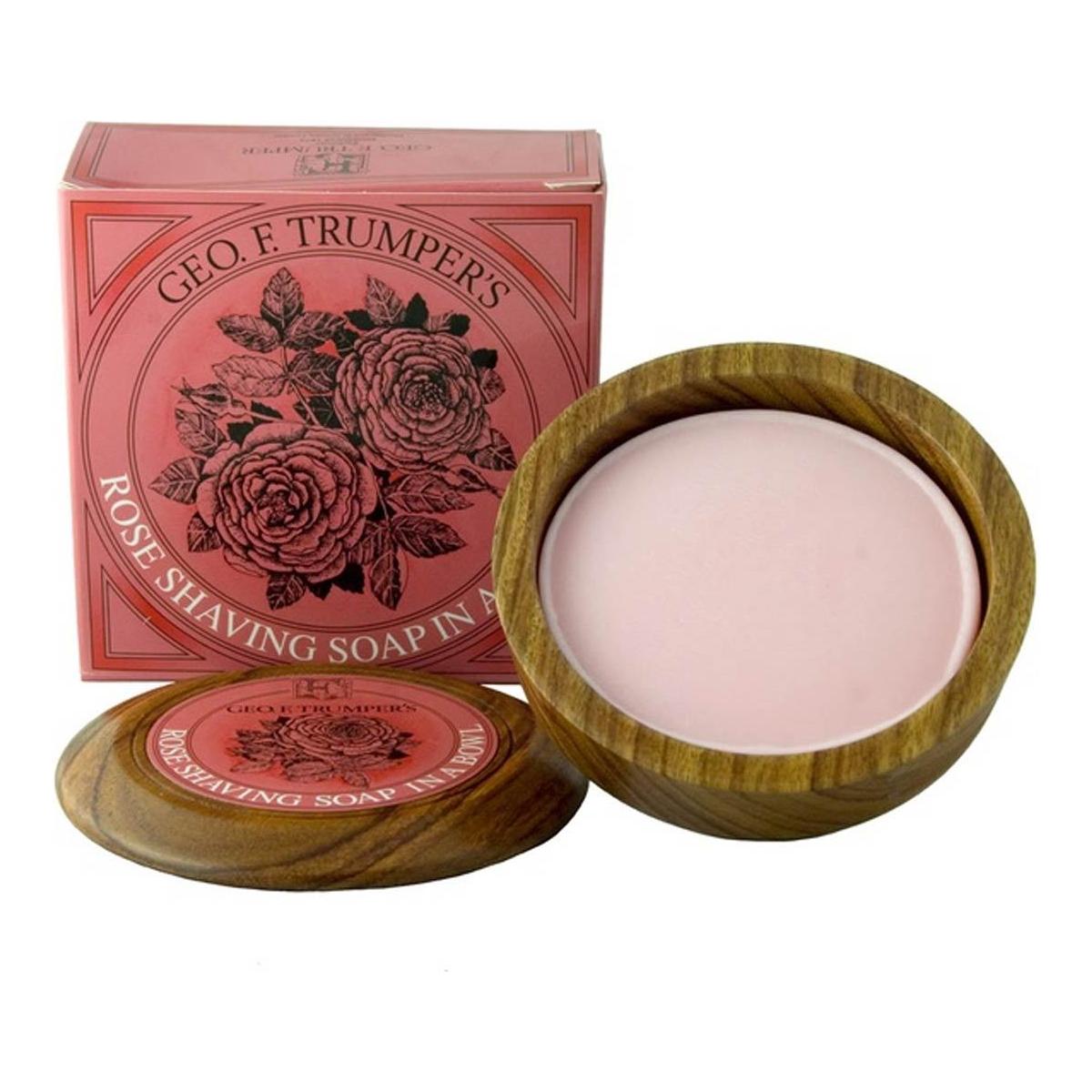 Geo. F. Trumper Rose Hard Shaving Soap in Wooden Bowl 80g