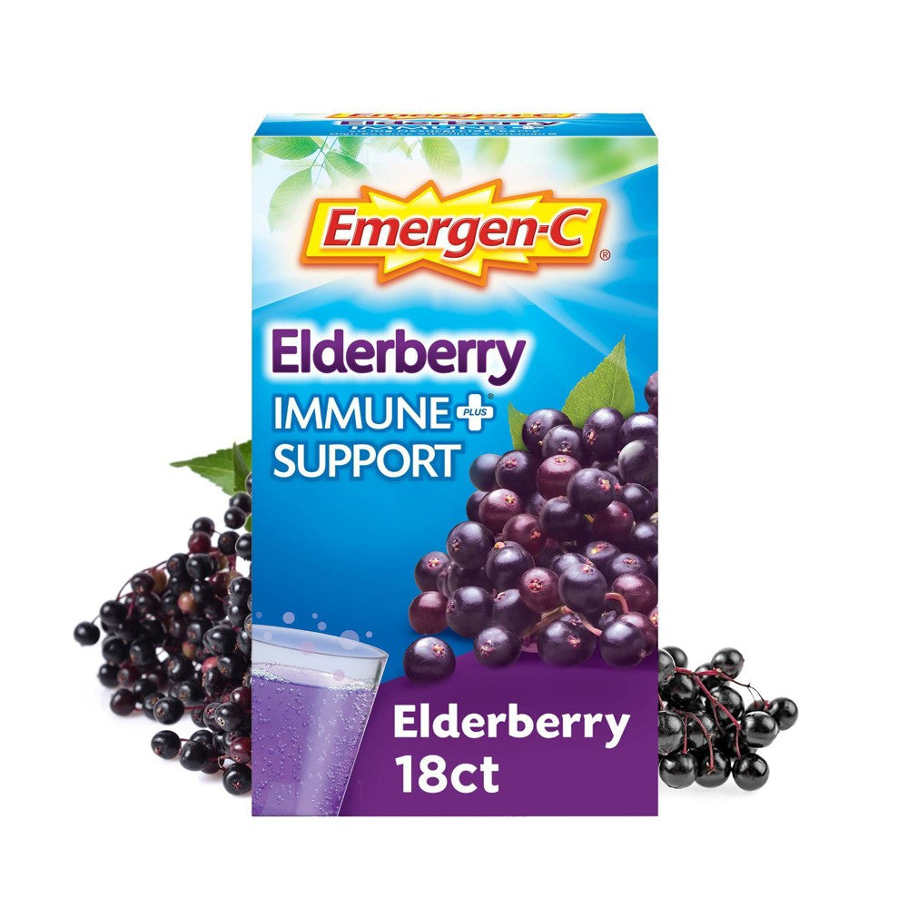Emergen-C Immune+ Dietary Supplement Powder Drink Mix With Vitamin - Elderberry - 18ct