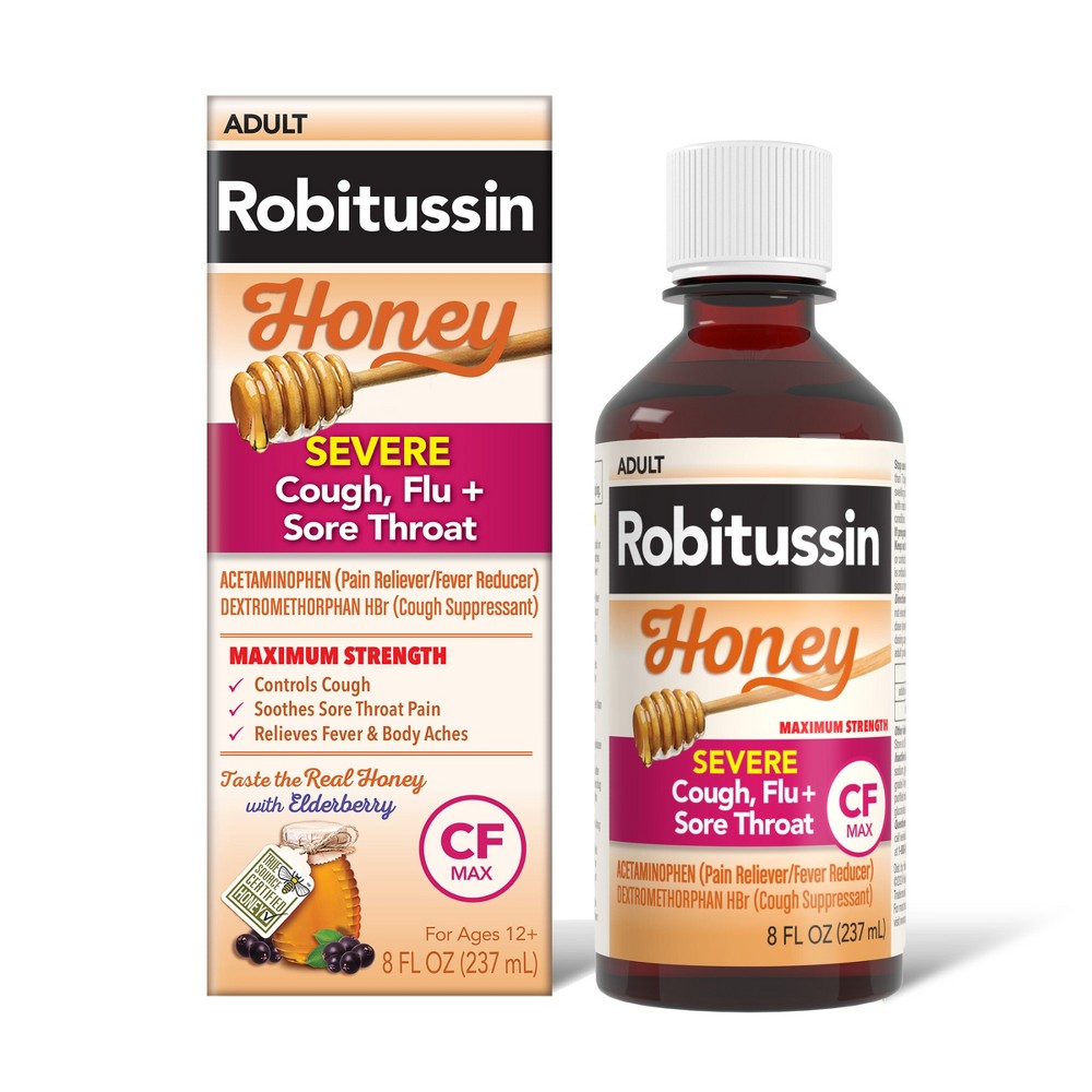 Robitussin Honey Severe Cough & Sore Throat & Flu Max Day Syrup