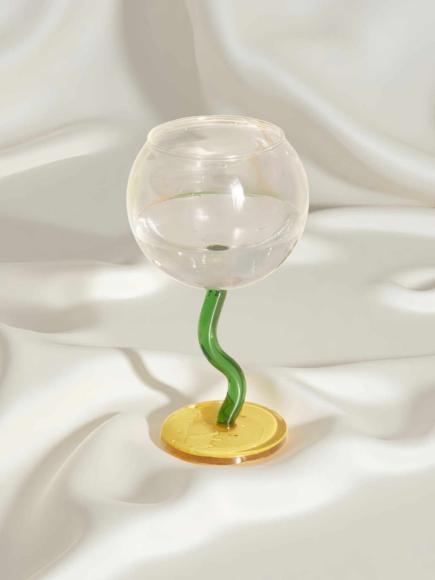 Handblown Bubble Wine Glass - Retro Whimsical Eclectic Wavy Stemmed Goblets