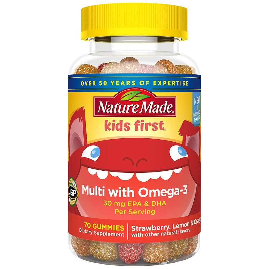 Nature Made Kids First Multivitamin + Omega 3 Gummies - Strawberry, Lemon & Orange - 70ct