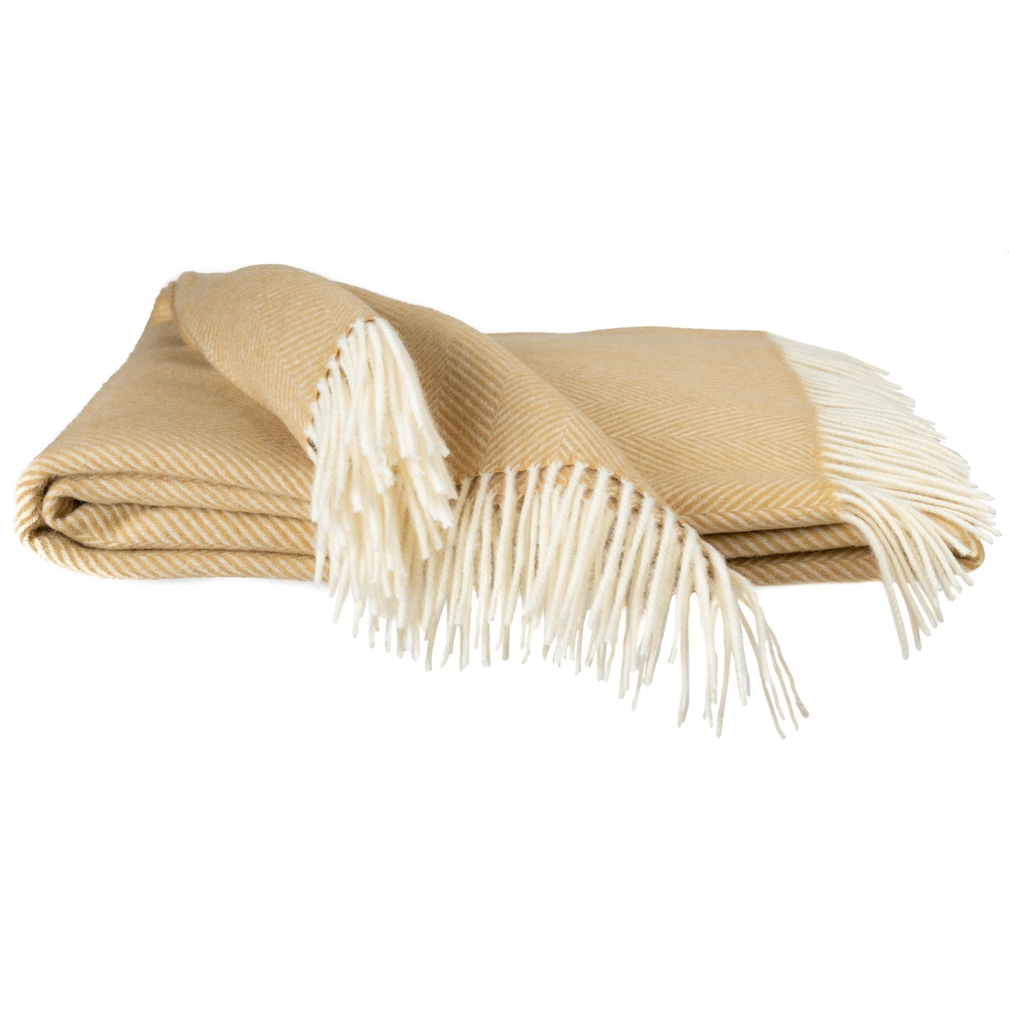 Southampton Home Merino Wool Herringbone Throw (Wheat Tassel)