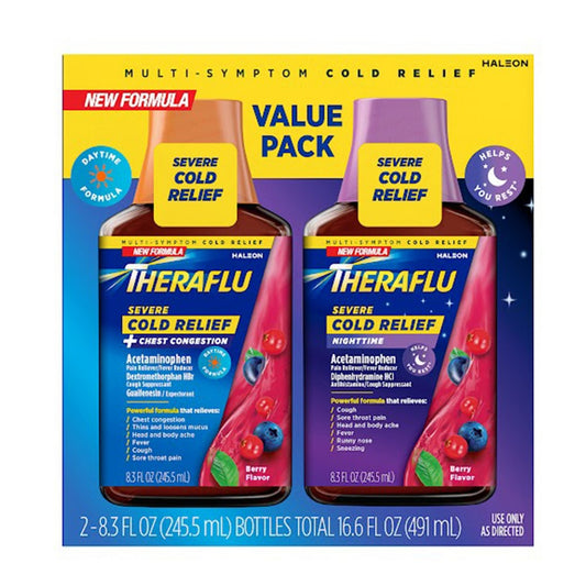 Theraflu Multi-Symptom Severe Cold Relief Day & Night Liquid - Berry - 16.6 Fl Oz