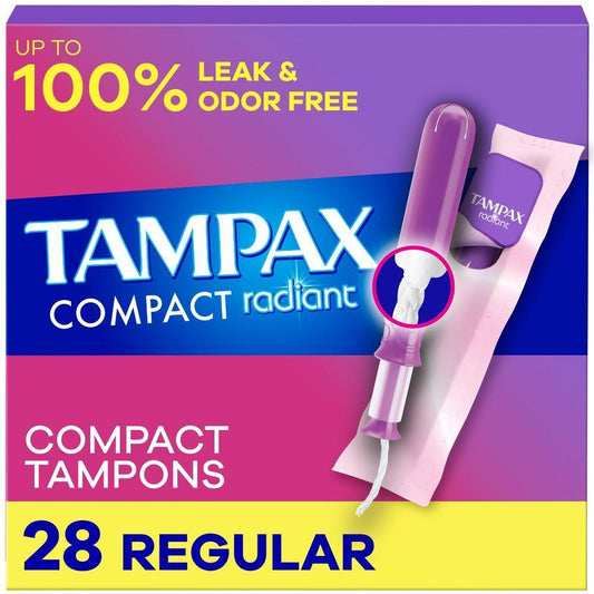 Tampax Compact Radiant Regular Absorbency Unscented Tampons - 28ct