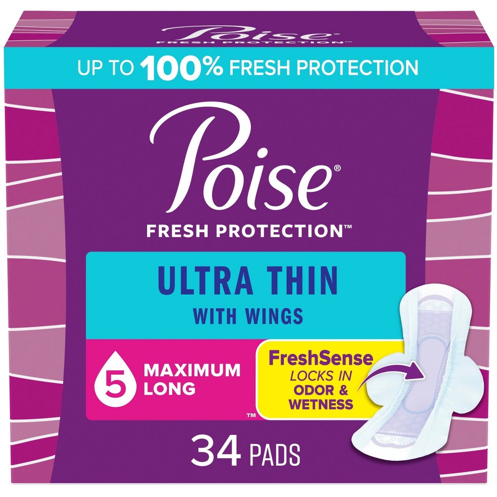 Poise Ultra Thin Pads With Wings - Maximum Absorbency