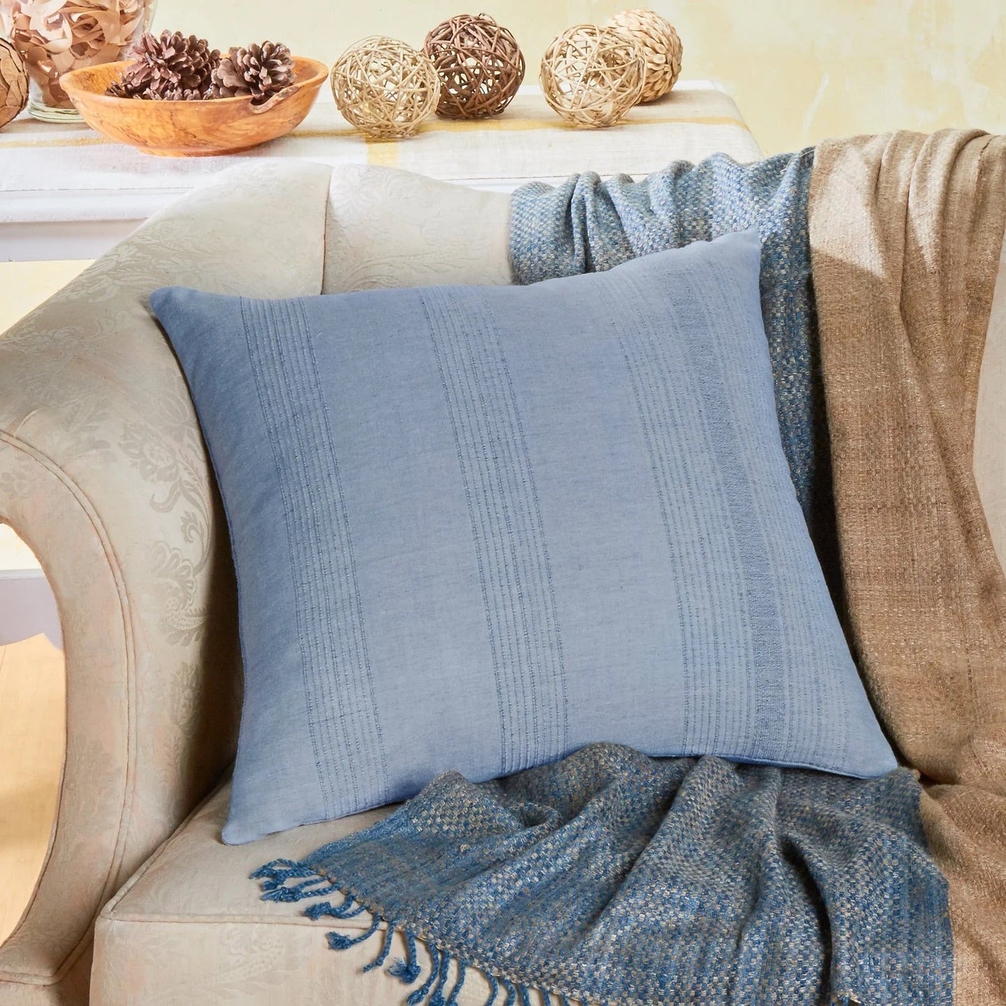 ECOLOOM Handwoven Cotton Pillow with Down-Alternative Insert – Raised Weave Texture, Fair Trade