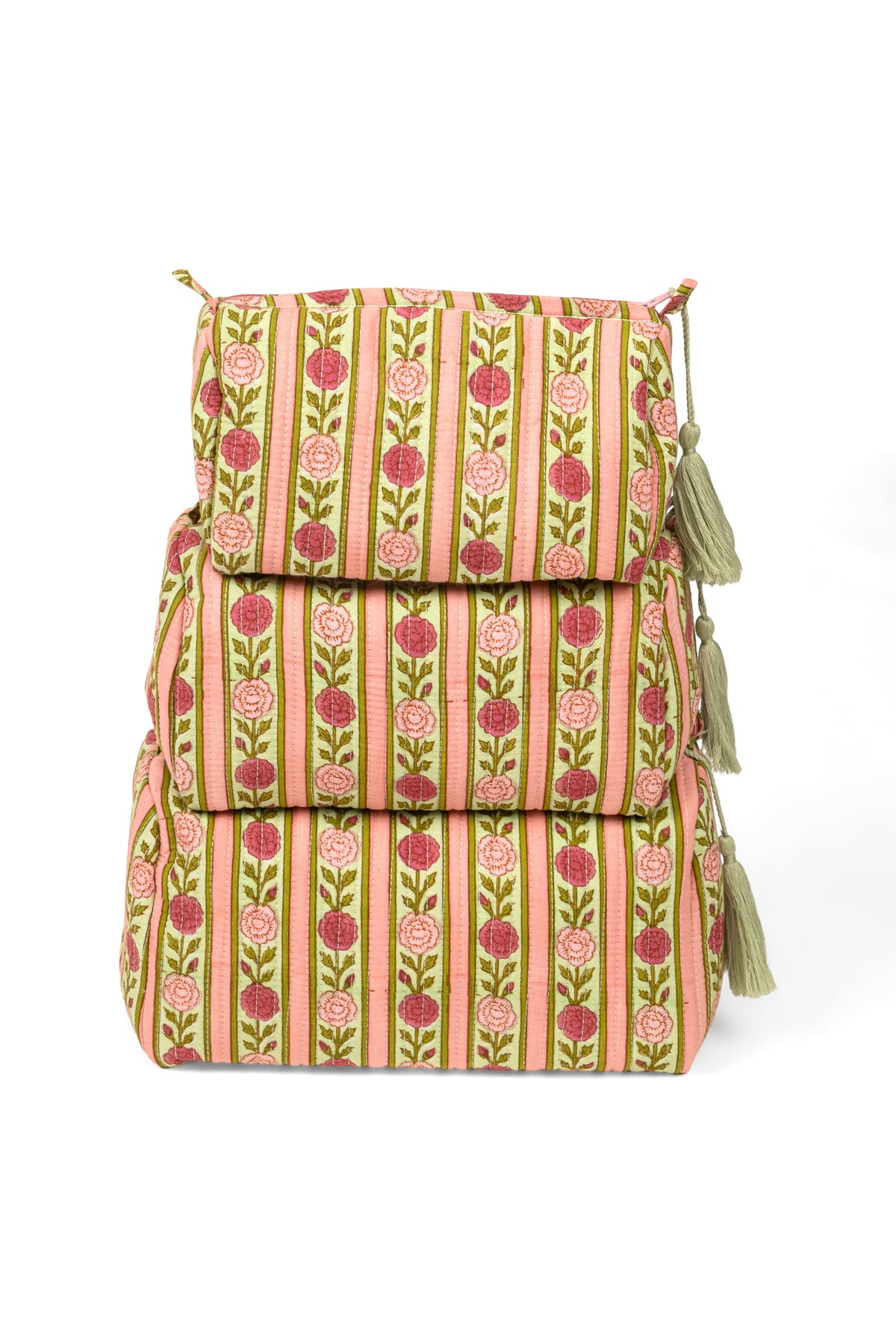 Vintage Floral Stripes Makeup Bag