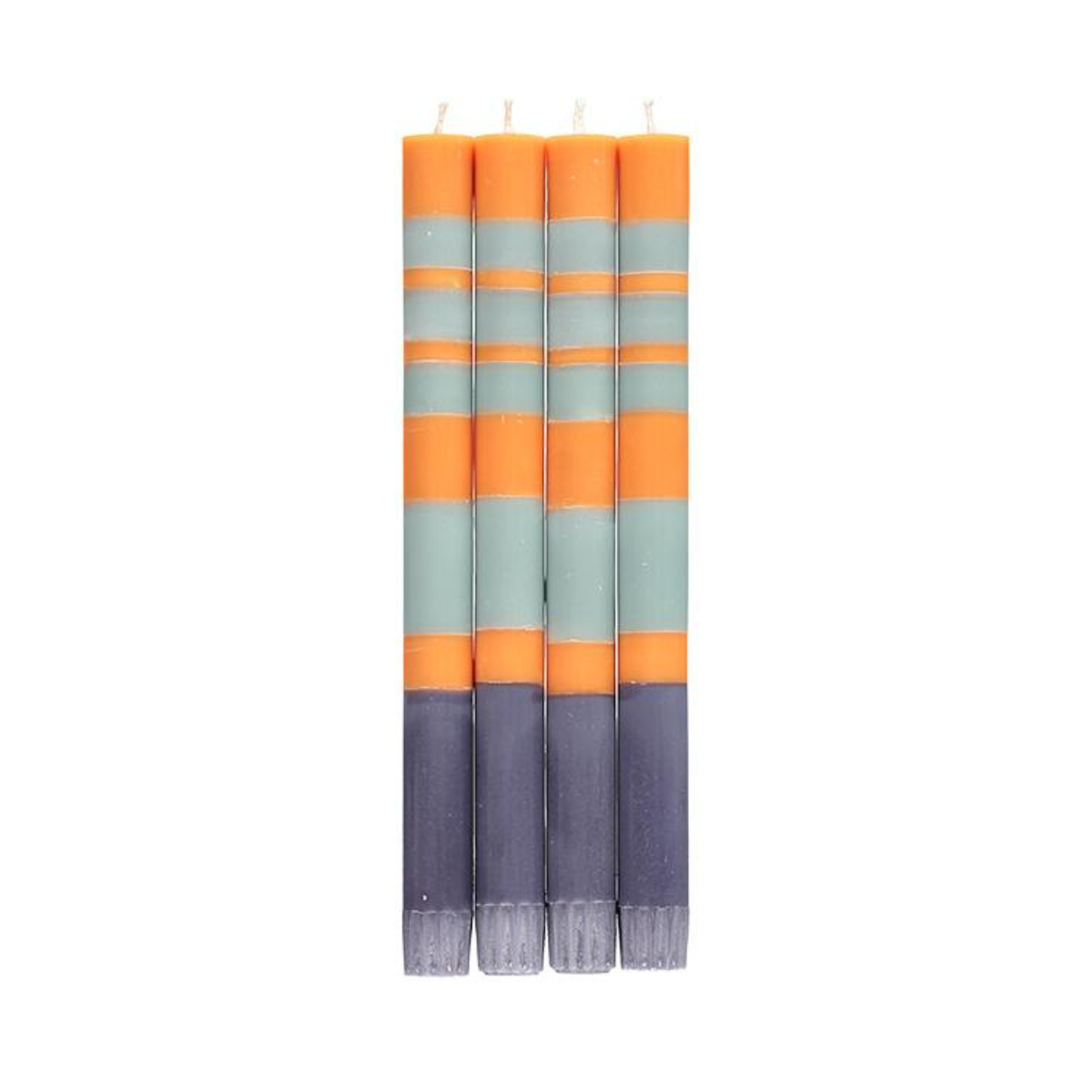 S/4 Striped Gunmetal, Opaline & Marigold Dinner Candles