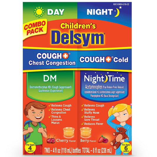 Delsym Children's Cough + Chest Congestion Day & Night Cold Liquid, Cherry & Berry, 8 Oz