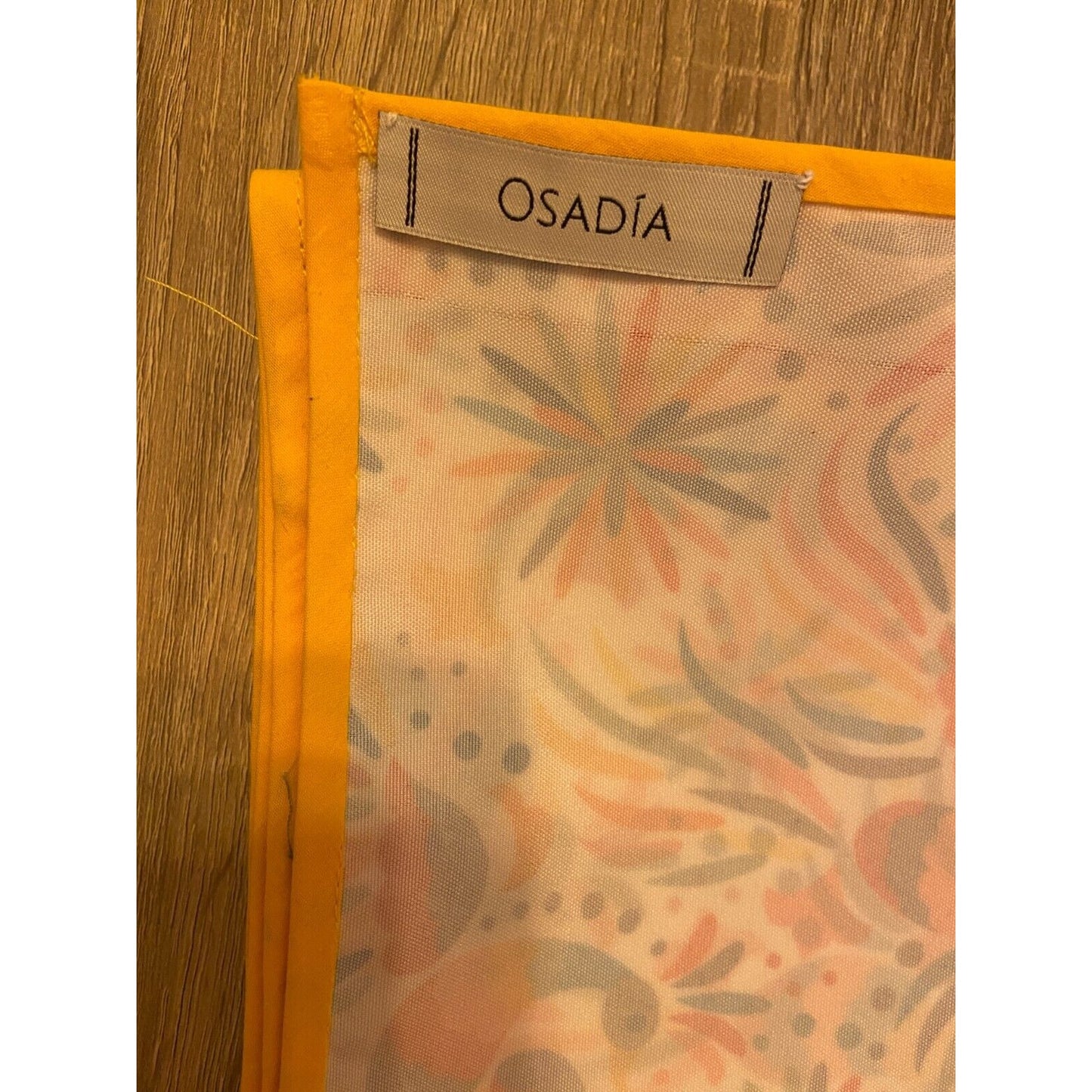 Osadia Handmade White Otomi Print Tablecloth - Yellow Trim