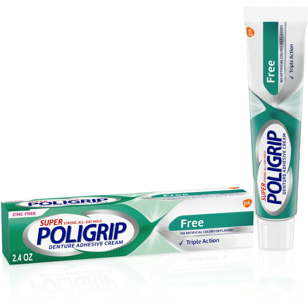 Poligrip Super Denture Adhesive Cream, Zinc Free 2.4 Oz (68 G)