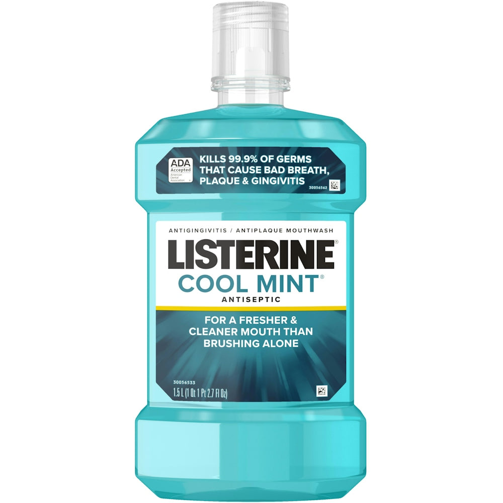 Listerine Cool Mint Antiseptic Mouthwash For Bad Breath, Plaque And Gingivitis, 1.5 L