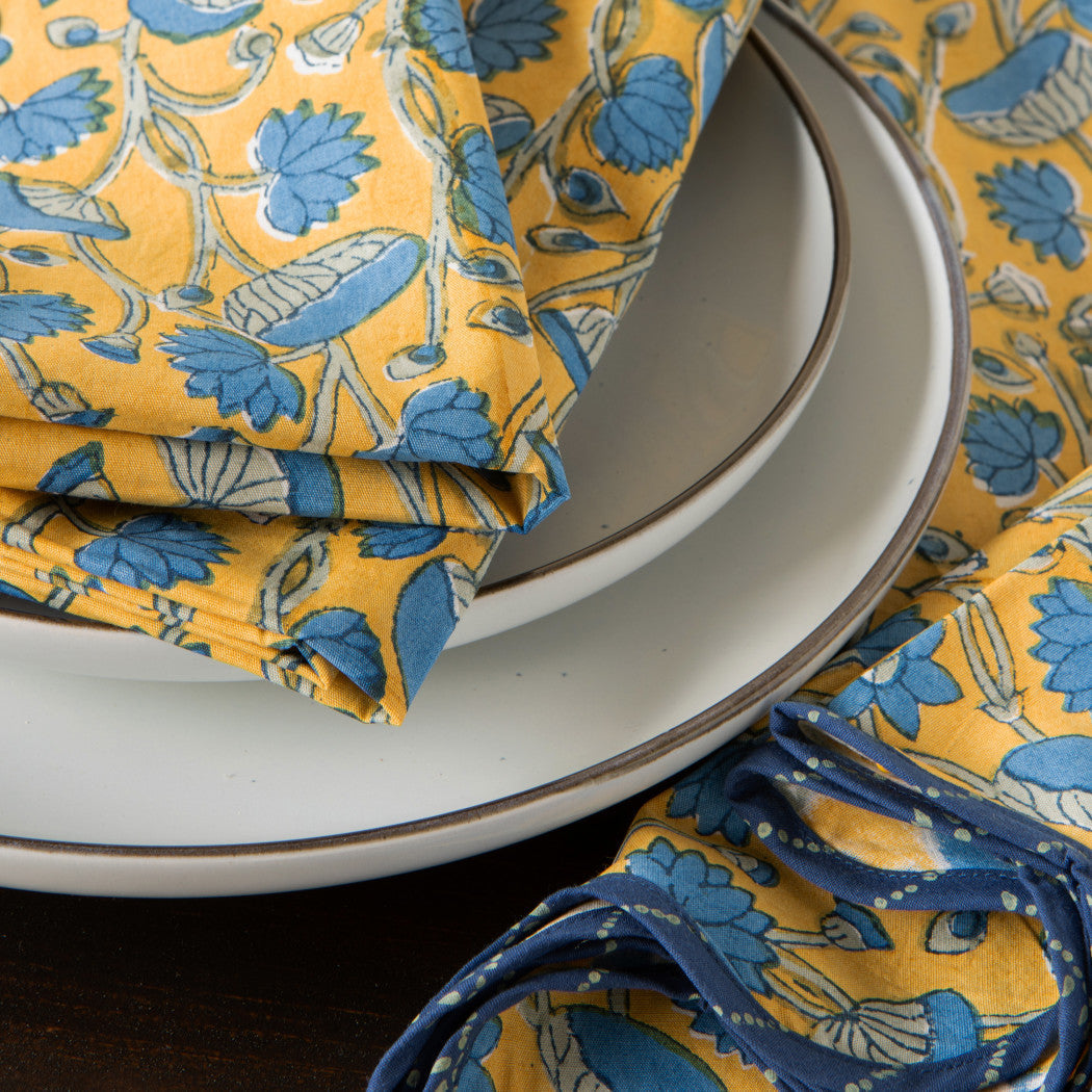 Set of 12 Fan Flower Block Print Napkins