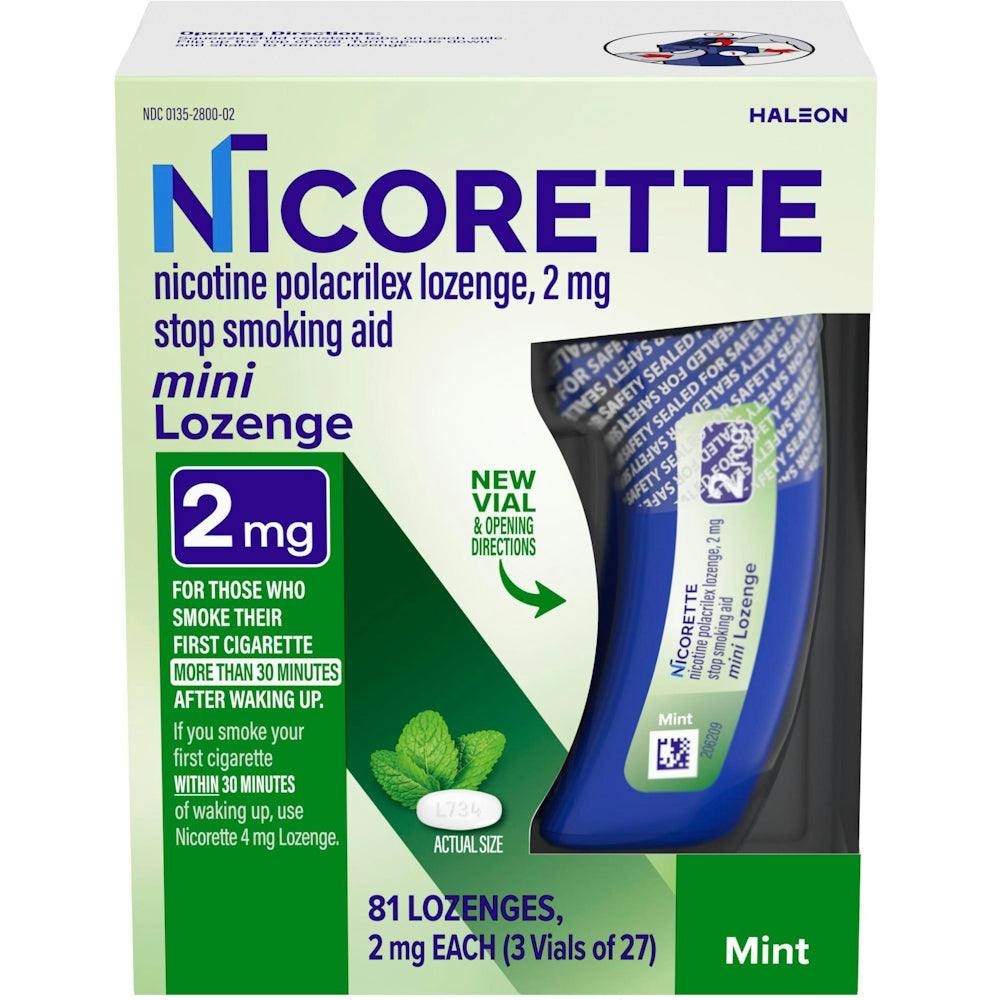 Nicorette Mini Nicotine Lozenges Stop Smoking Aid 2 Mg Mint Flavor