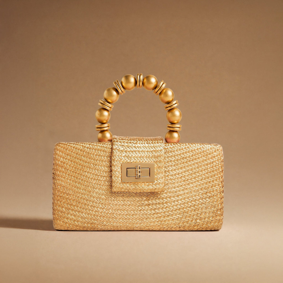 THE SERENA Gold Woven Straw Clutch Bag