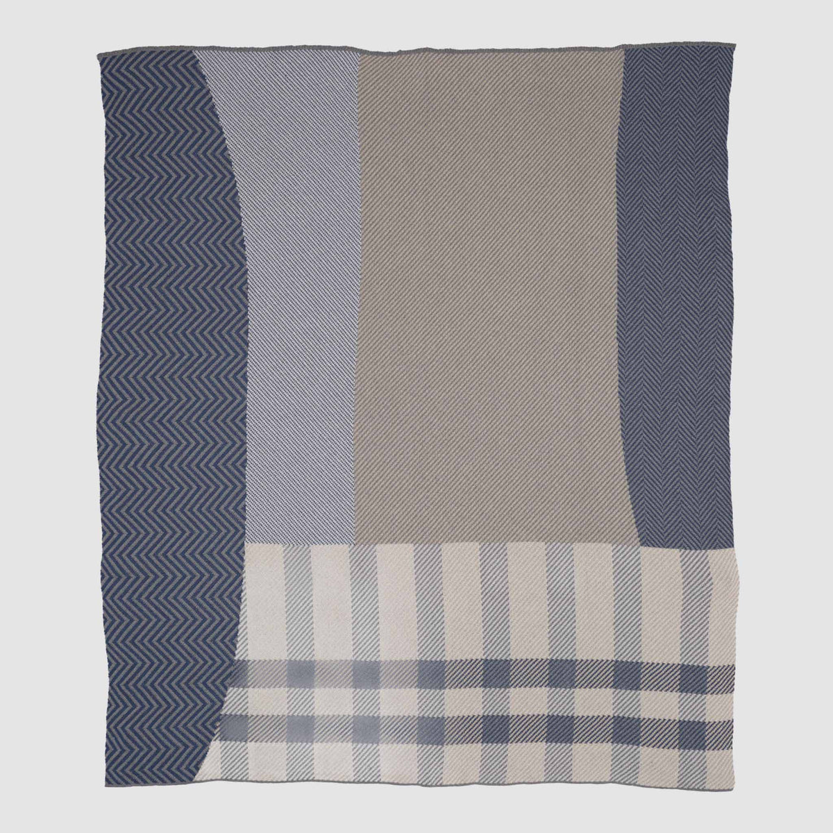 Patchwork Herringbone - Cotton Sustainable Knit Plaid Solid Throw Blanket