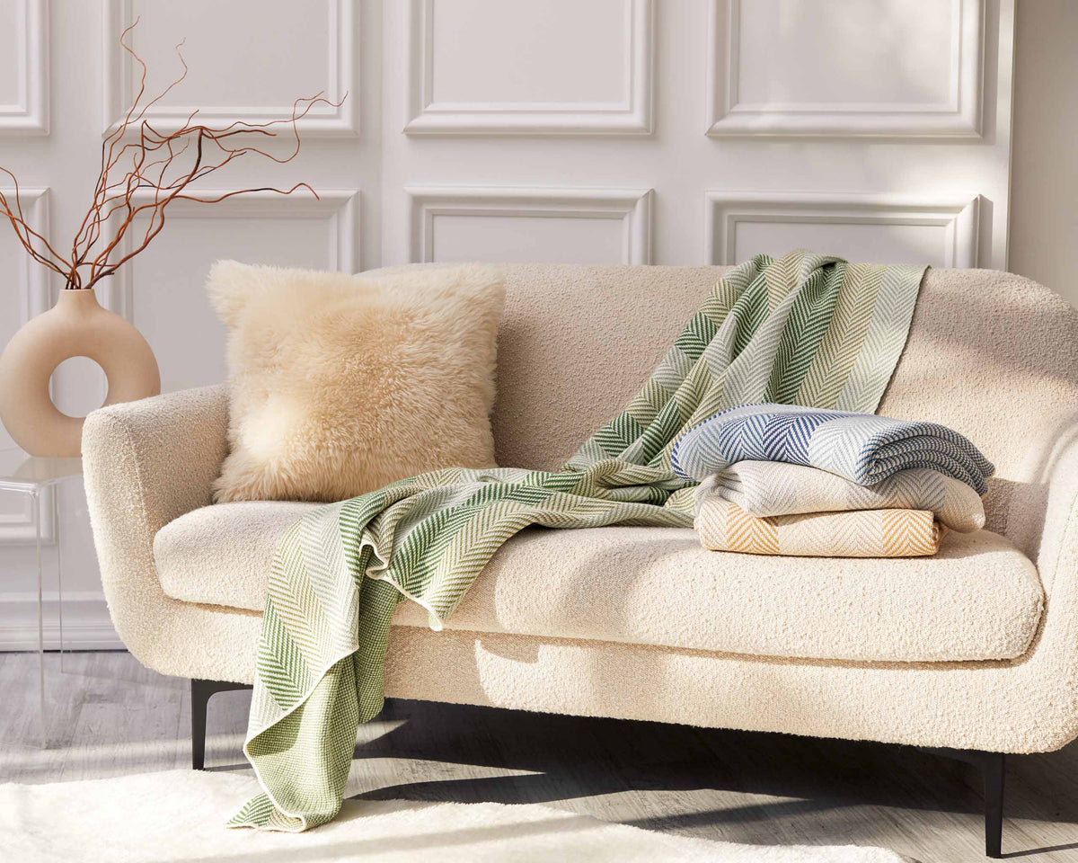 Herringbone Hues - Cotton Sustainable Knit Striped | Chevron Throw Blanket