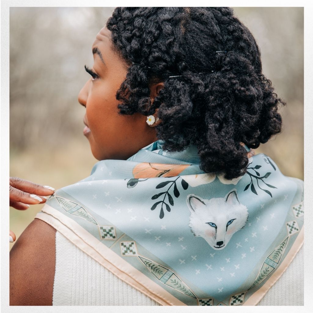 100% Silk Scarf: Tundra - Arctic Animal Floral Pattern