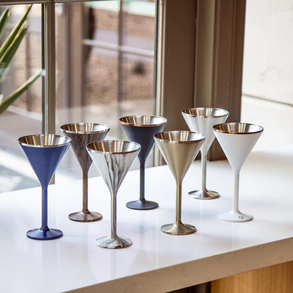 Stainless Steel Stemmed Martini Glass, Set of 2 - Black