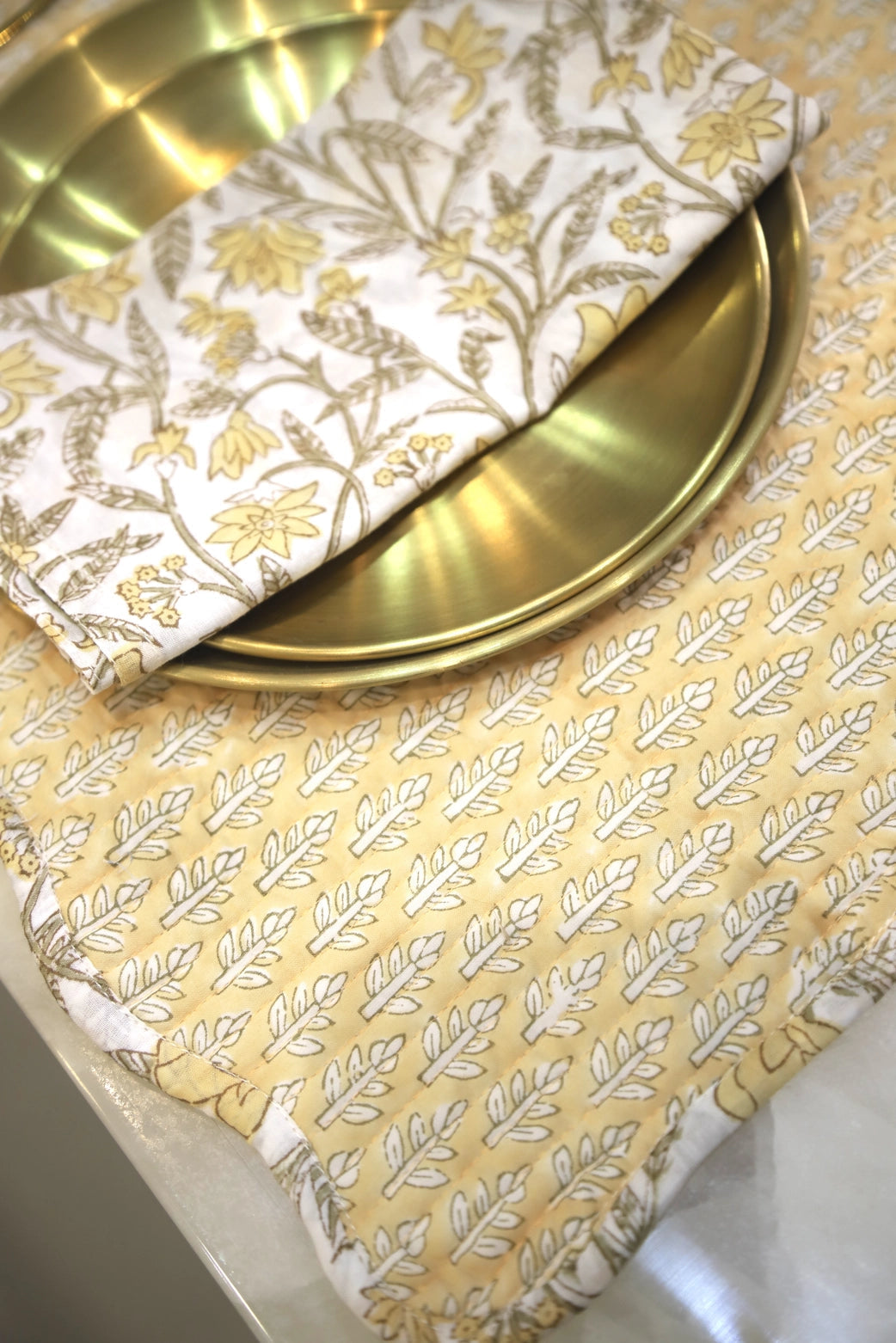 S/2 Amaltas Block Print Quilted Reversible Placemats