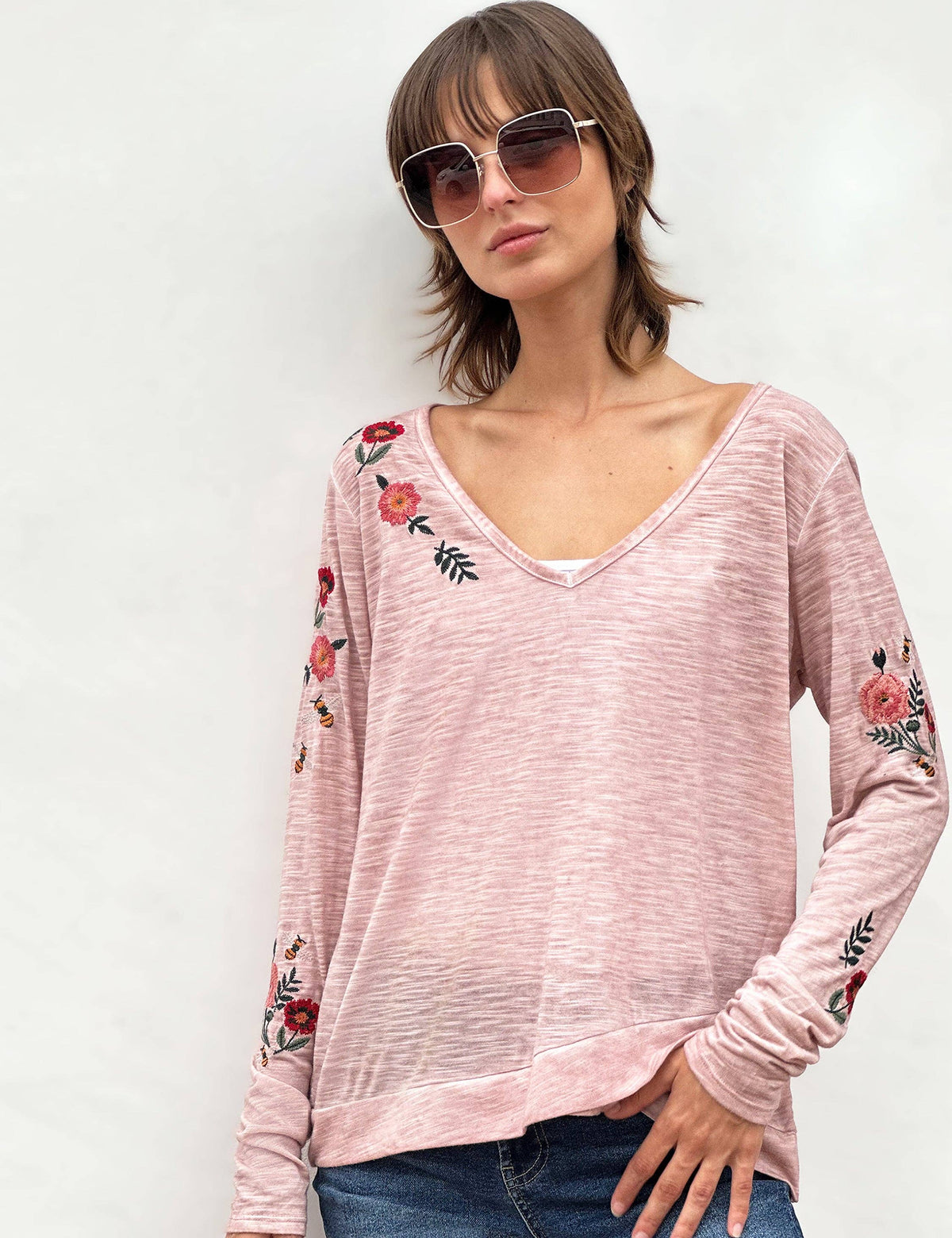 You Deserve Flowers Embroidered Long Sleeve Tee