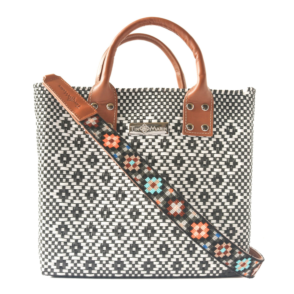 Panda Large Woven Crossbody Bag with Leather