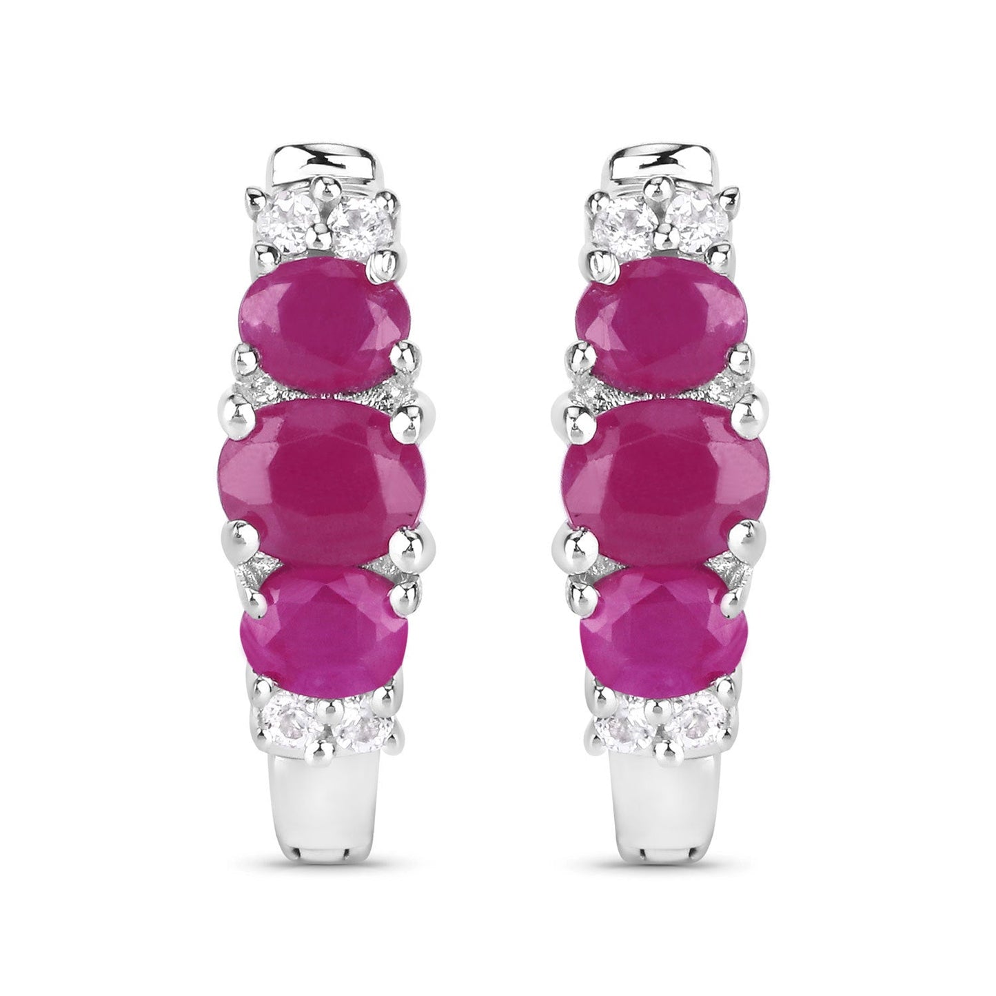 1.66 Carat Genuine Ruby and White Topaz .925 Sterling Silver Earrings