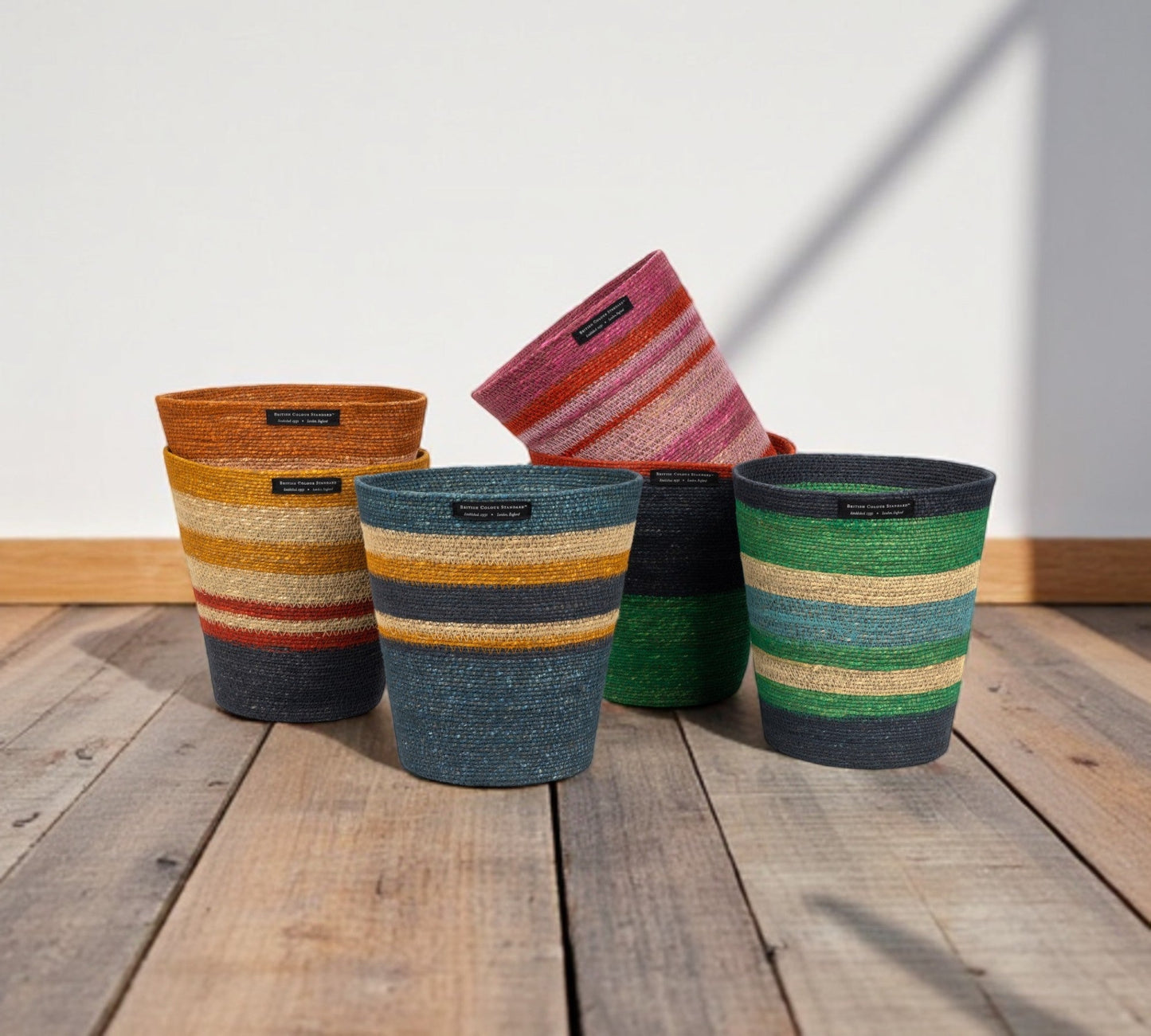 Striped Seagrass Waste Paper Basket in Tuscan / Guardsman Red