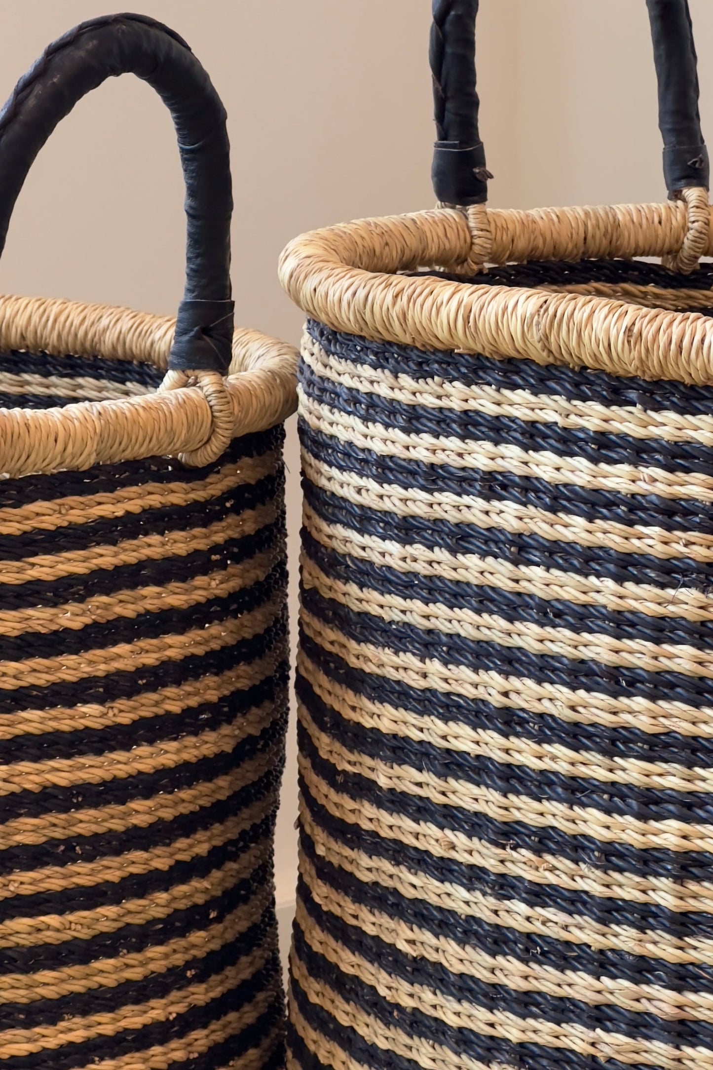 S/2 Handwoven Hamper - Natural with Black Stripes
