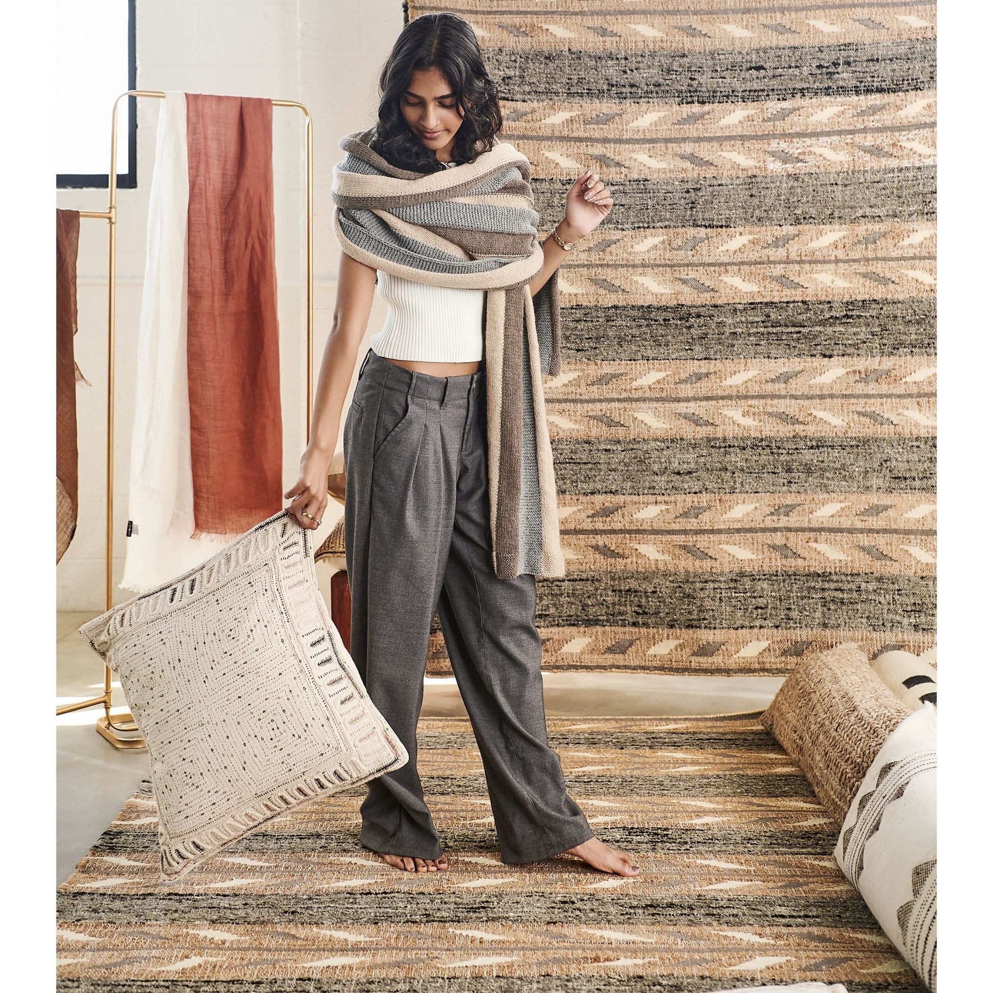 Maze Brown Handwoven Hand Embroidered Organic Cotton Pillow - Osadia Concept Store