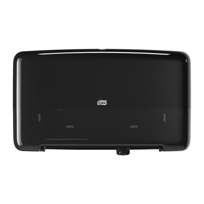 Tork Twin Mini Jumbo Toilet Paper Dispenser Black T2 High Capacity Bathroom Tissue Dispenser (QTY 1), SKU 5555290
