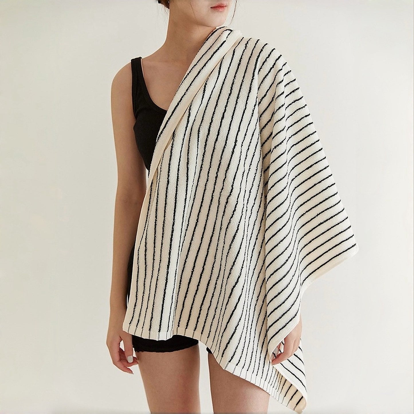 Scandi Retro Striped Cotton Bath Towel, 100% Cotton Ultra Plush & Soft