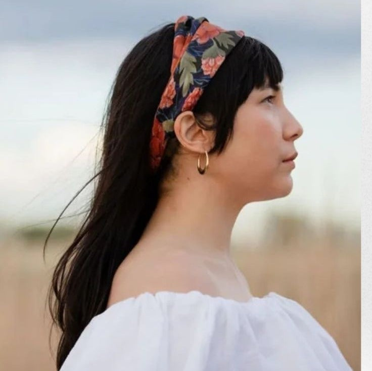 100% Silk Scarf: Guadalupe - Dark Floral Pattern
