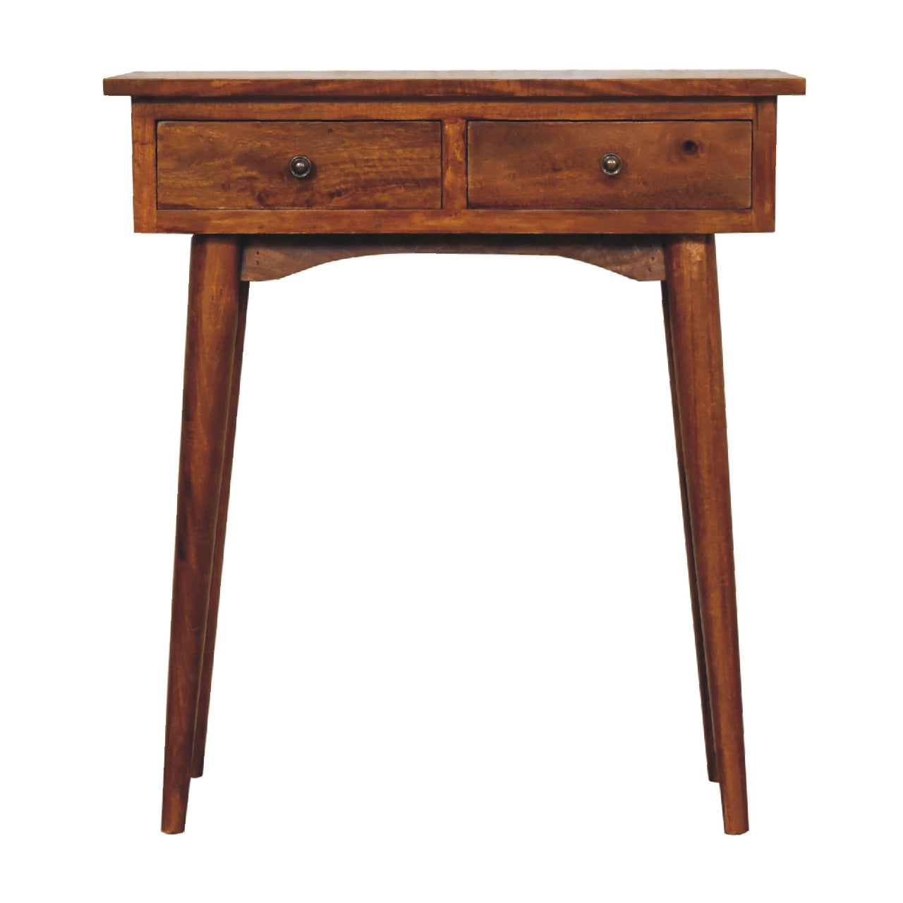 Solid mango wood Mini Chestnut Hallway Console 2 Drawers, Brown