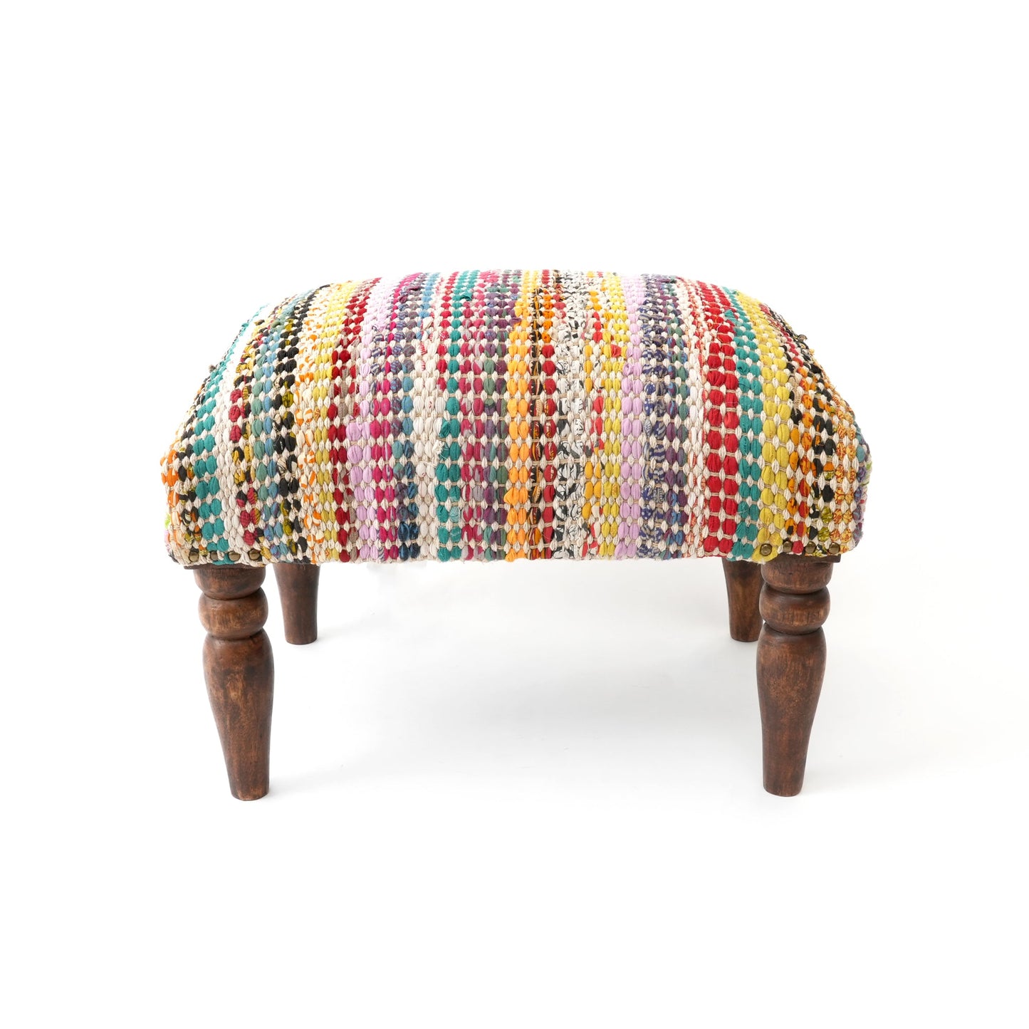 Handwoven Accent Footstool | 20.5x15.5x15 | Cotton Fabric