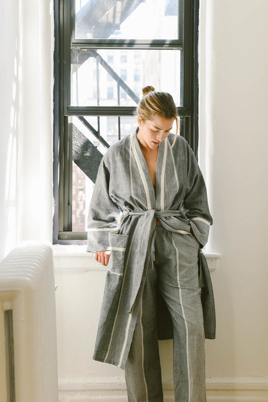 Grey Stripe Tribeca Long Bathrobe
