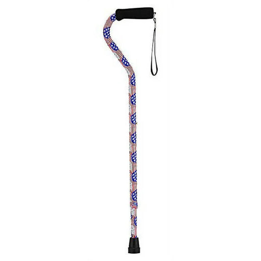 DESIGNER OFFSET WALKING CANE W/ STRAP - "STARS & STRIPES" (MODEL 1070US)