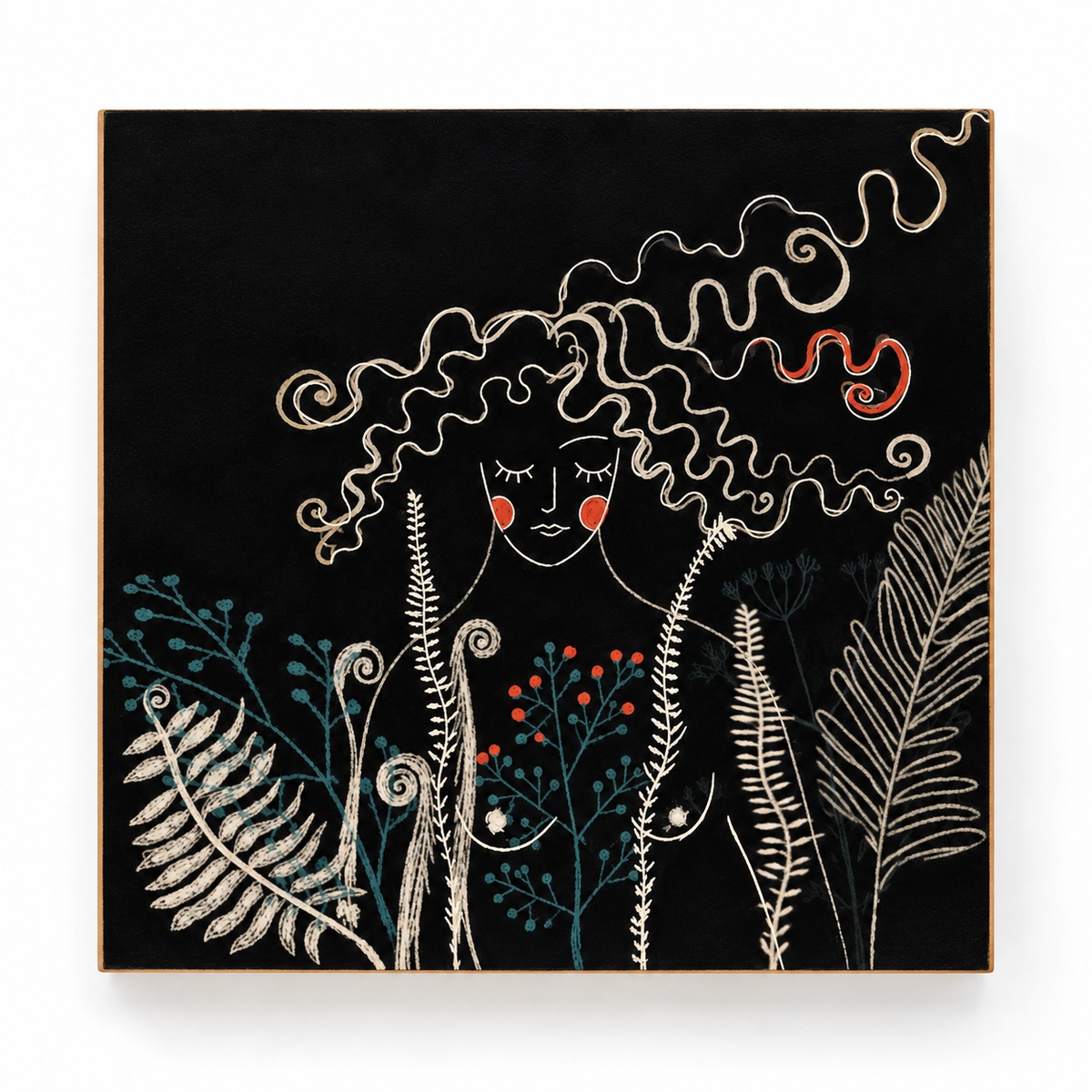 Wilderness Is Me: Feminine Nude Art Print on Board, Woman in a Night Forest