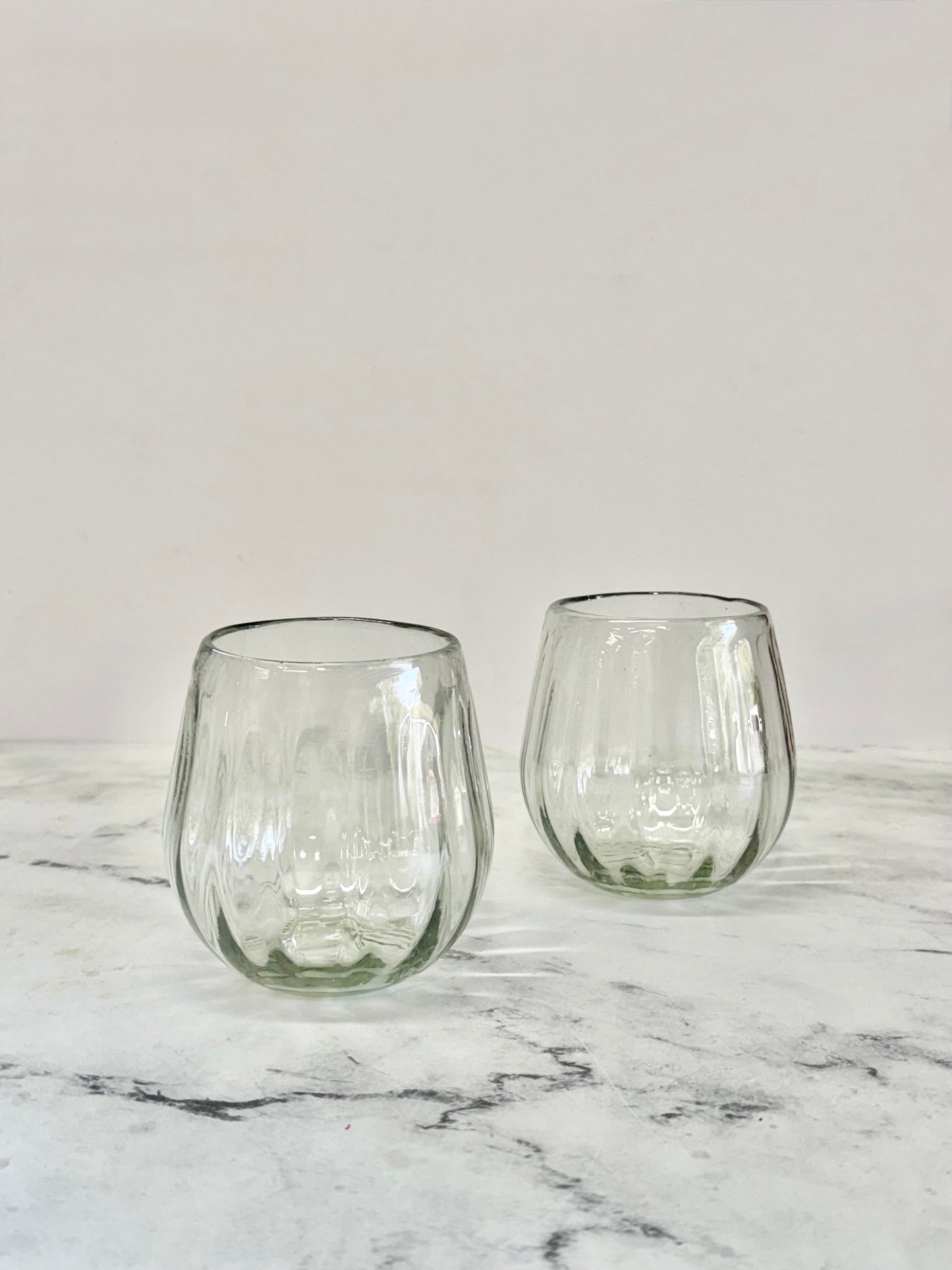 Handblown Oval Fluted Glass, Set of 2