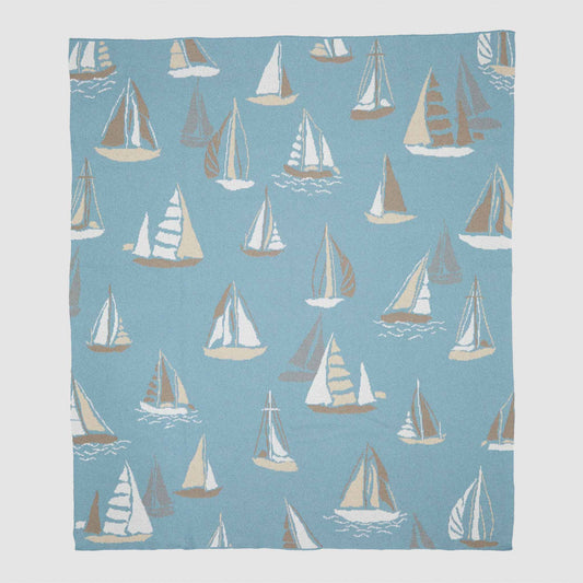Sailboats - Cotton Sustainable Knit Throw Blanket
