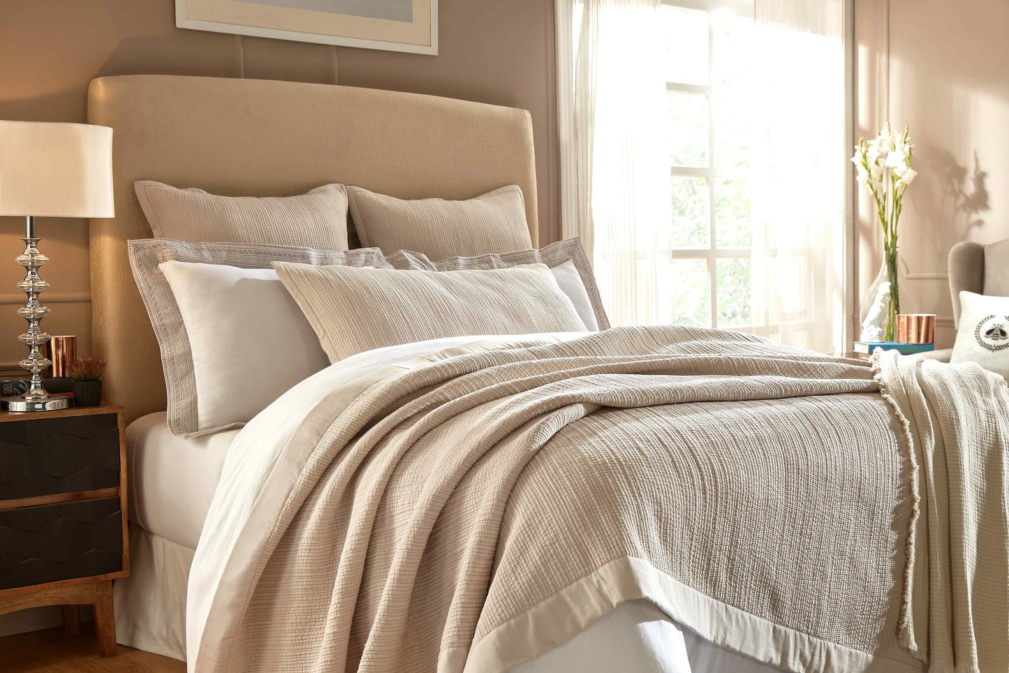 Laela Channel Stitch Cotton Coverlet - Clearance