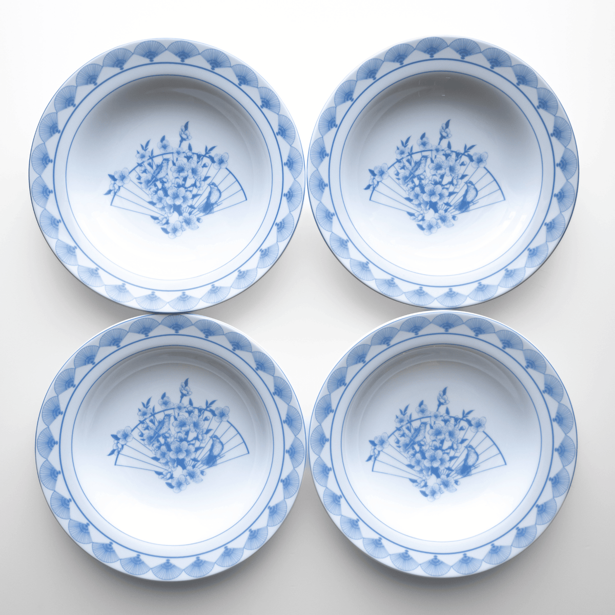 Blue Nightingale Porcelain Pasta Bowls, Set of 4