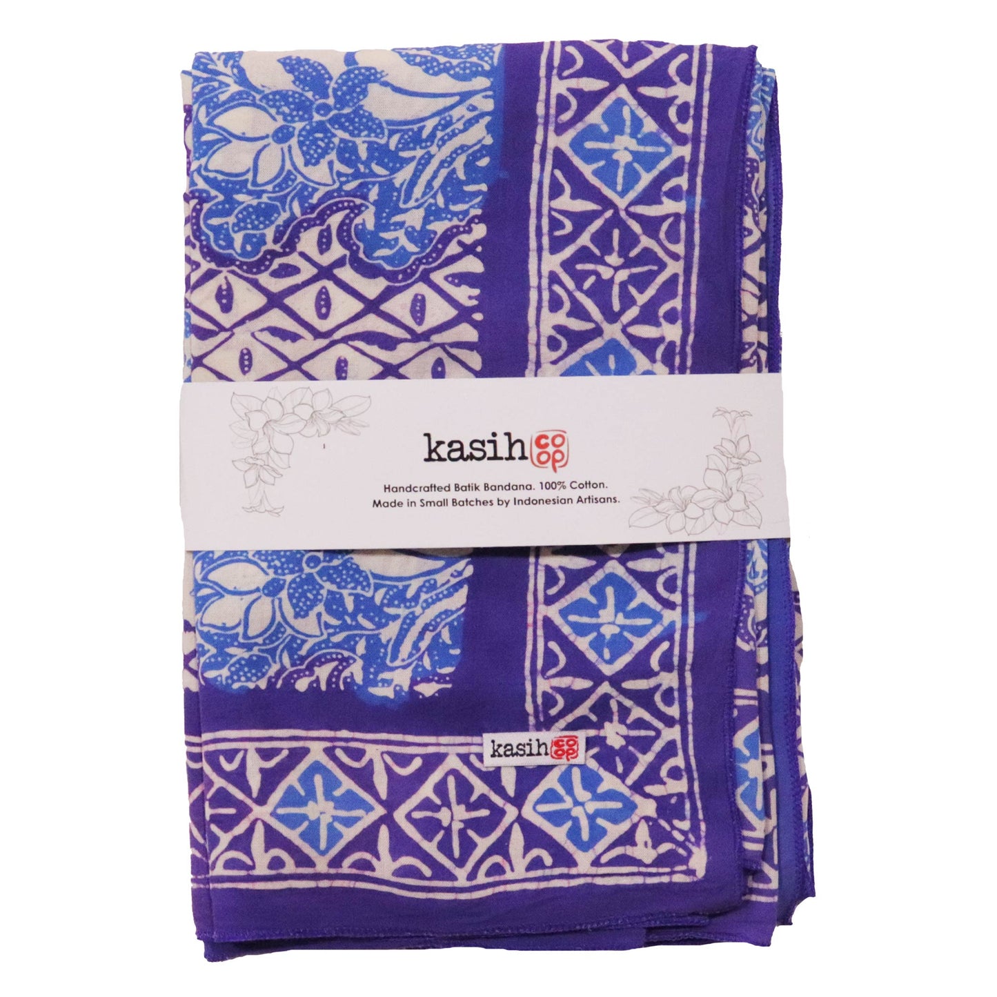 Large 39" Hand Dyed Batik Bandana, Soft Lightweight Cotton, Vines in Navy Blue