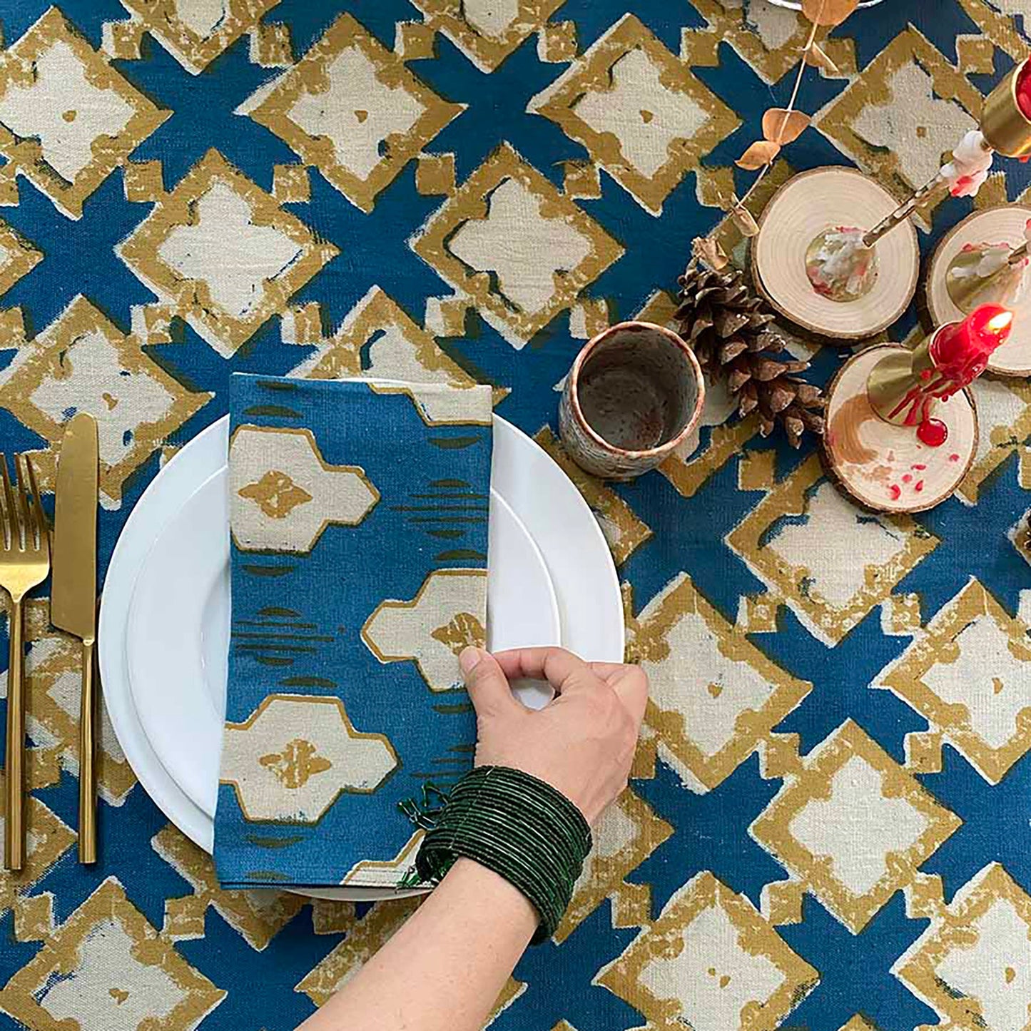 Modern Block Print Cloth Napkins (Set of 4) - Hopi Blue