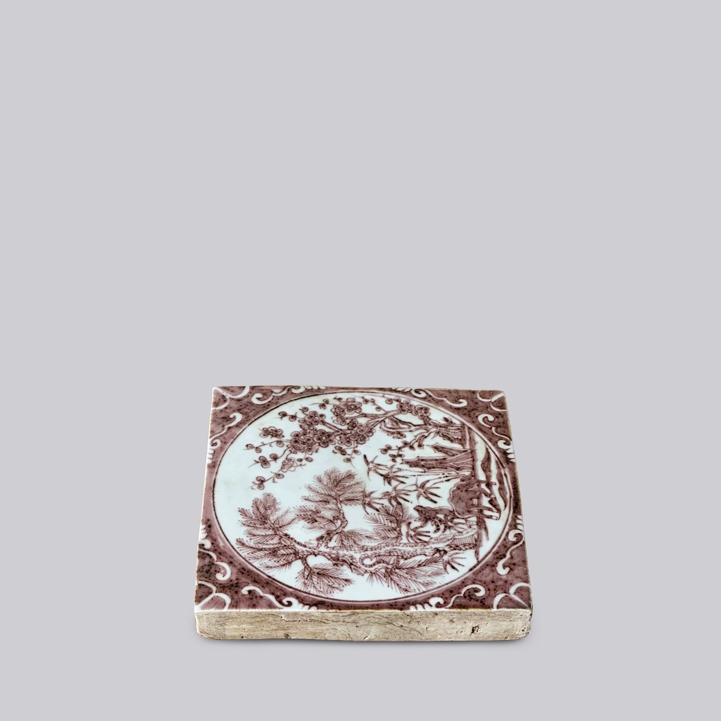 Hand Painted Porcelain Red and White Auspicious Deer Tile