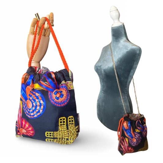 Rubans du Cheval Noir Vintage Scarf Drawstring Crossbody Bag