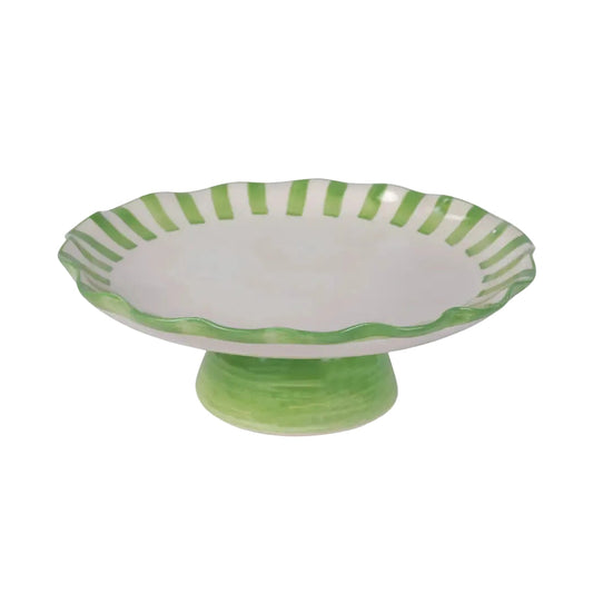 Ceramic Stripe Cake Stand,  Green - 10 x 10 x 3.75 Inches