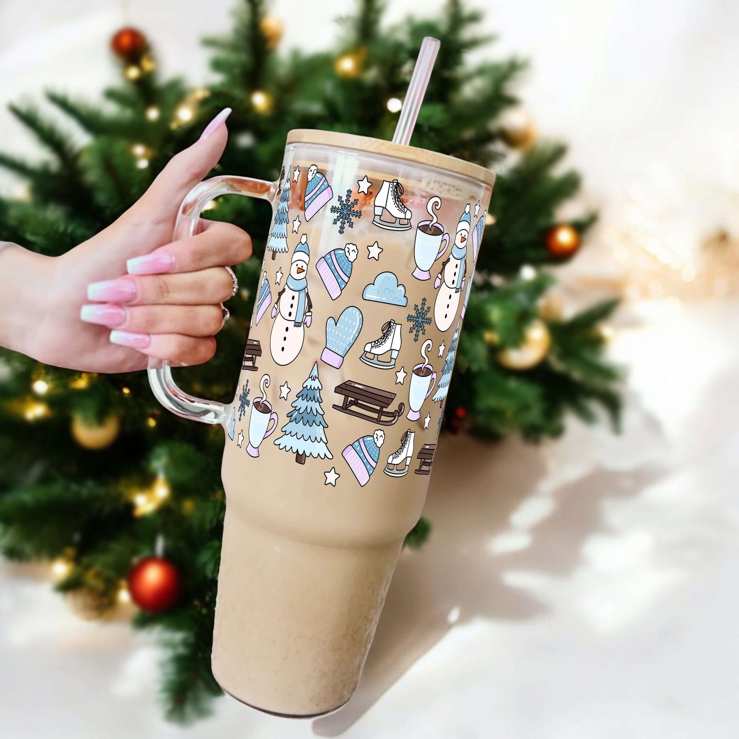 Blue Winter Tumbler With Lid and Straw