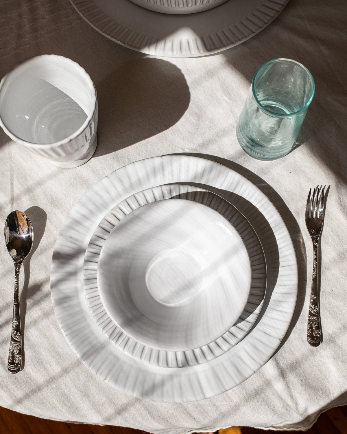 Milk White Lines Salad Plate - Set of 4