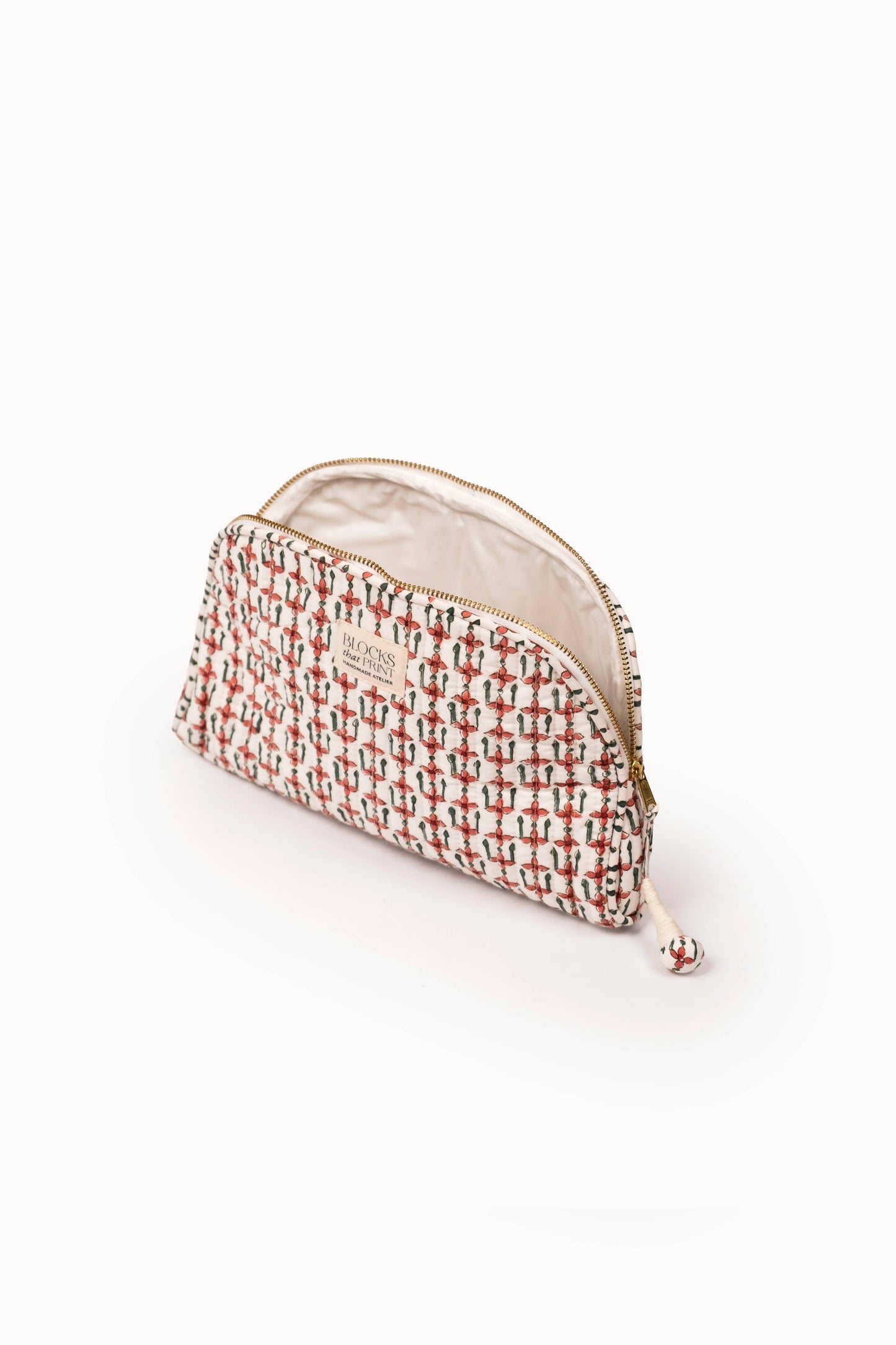 Medium Block Print Quilted Travel Pouch - Crimson Mosaic